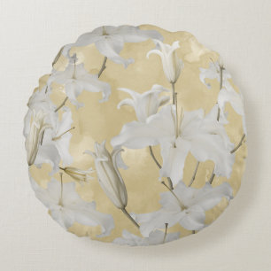 White Lily Blossom Glam 3a Round Cushion