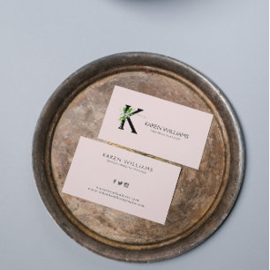 White lily bouquet floral monogram on Pink Business Card