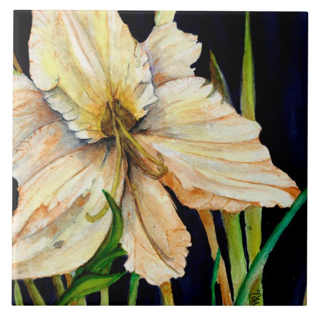 White Lily Ceramic Tile (Front)