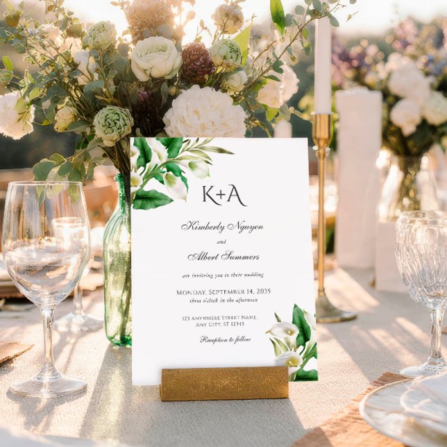 White Lily Custom Monogram Typography Wedding Invitation (Creator Uploaded)
