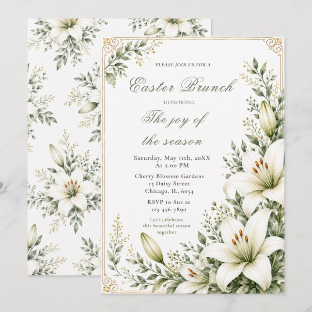 White Lily Easter Brunch Invitation (Front/Back)