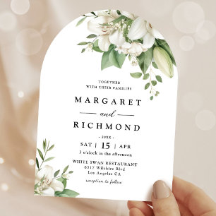 White Lily Elegant Watercolor Floral Arch Wedding Invitation