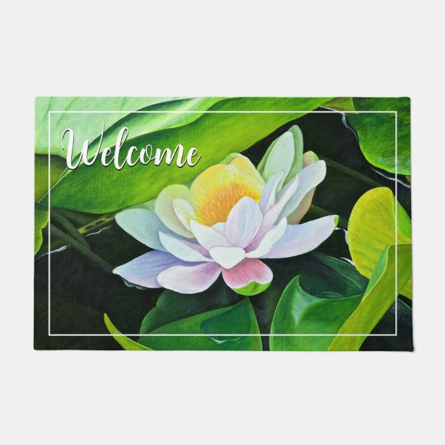 White Lily Floral  Doormat (Front)