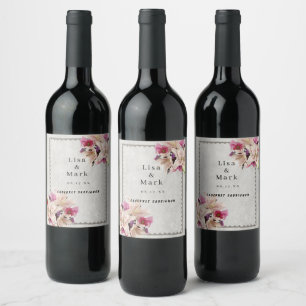 White Lily Floral Marble Wedding Wine Labels