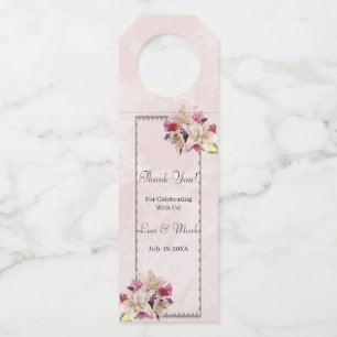 White Lily Floral Pink Marble Wedding Bottle Tag