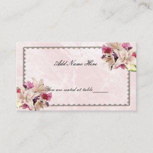 White Lily Floral Pink Marble Wedding Table Place Card