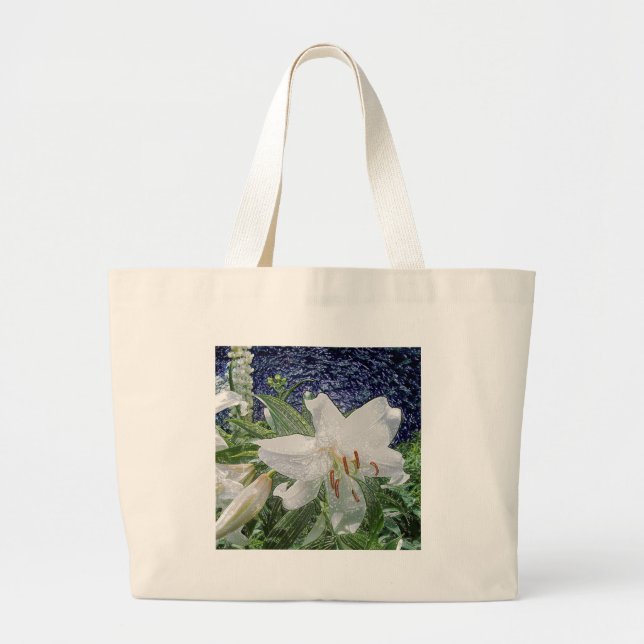 White Lily Floral Tote Bag (Front)