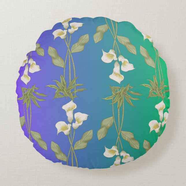 White Lily flower floral pattern  Round Cushion (Front)
