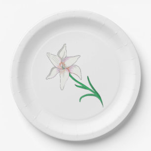 White Lily Flower  Paper Plate