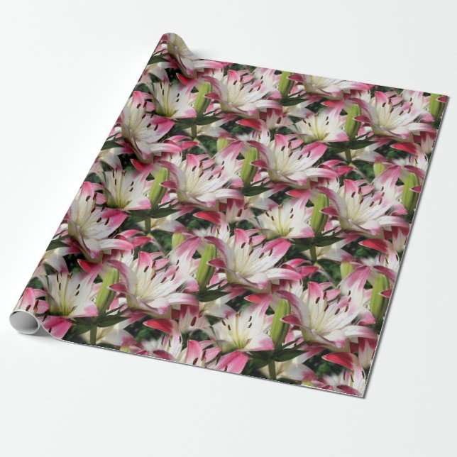 White Lily Flower Pattern Nature    Wrapping Paper (Unrolled)