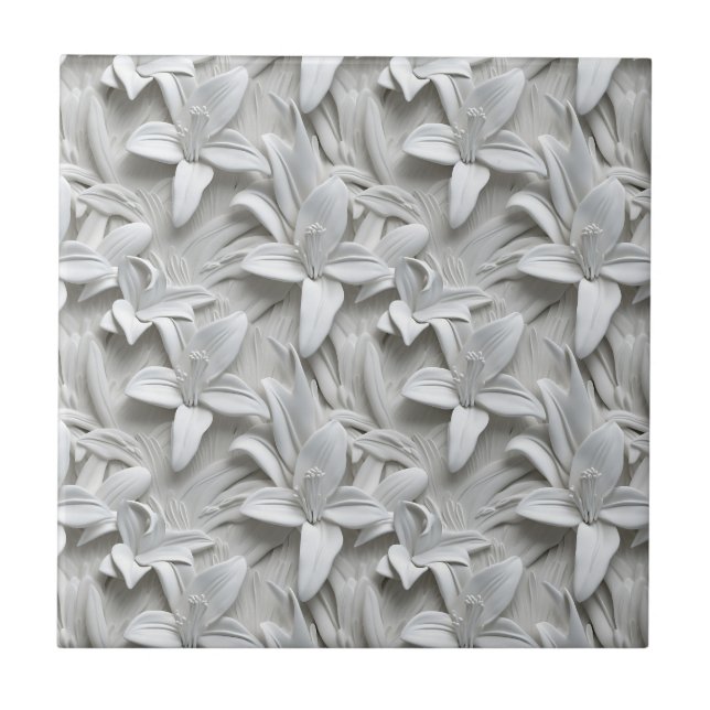 White Lily Flower Seamless Pattern Tile (Front)