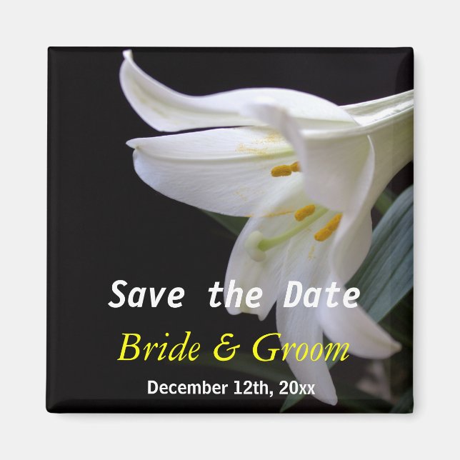 white lily flower wedding save the date magnet (Front)