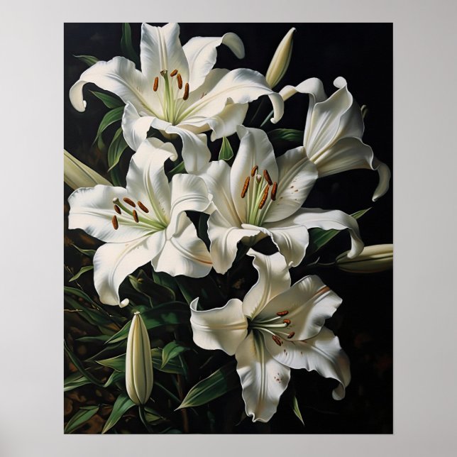 White Lily Flowers Art Print Poster (Front)