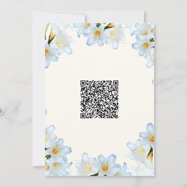 White Lily Flowers Baby Shower Invitation QR Code (Back)