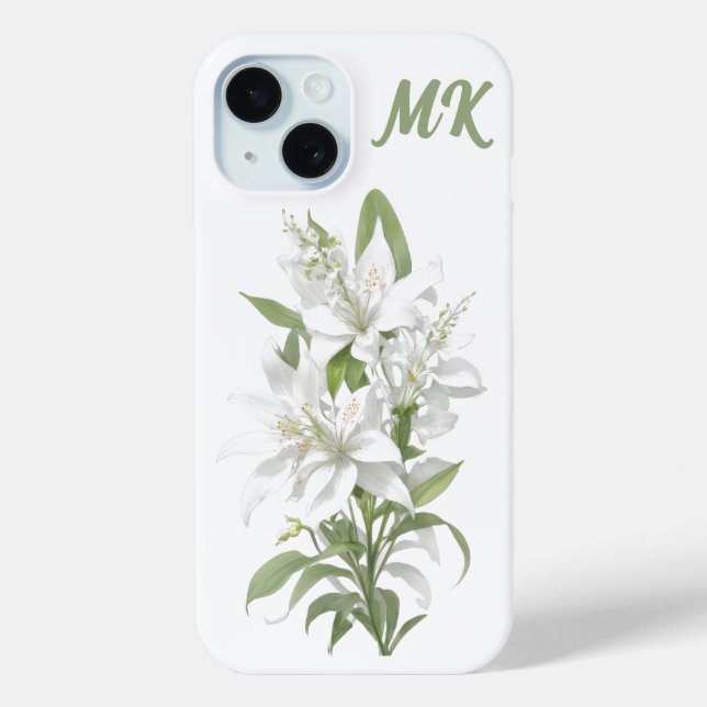 White Lily Flowers Monogram Phone Case (Back)