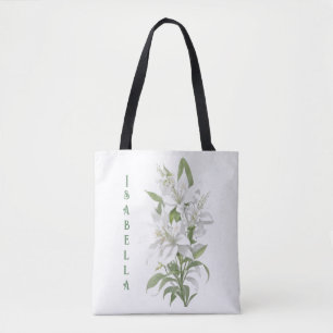 White Lily Flowers Personalised Tote Bag
