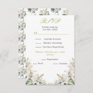 White Lily Flowers Wedding RSVP Card