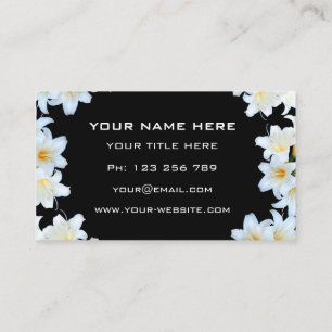 White Lily Flowers Wreath Frame Black Professional Business Card