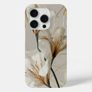 White Lily Gold Minimalist Elegant Neutral iPhone 15 Pro Case
