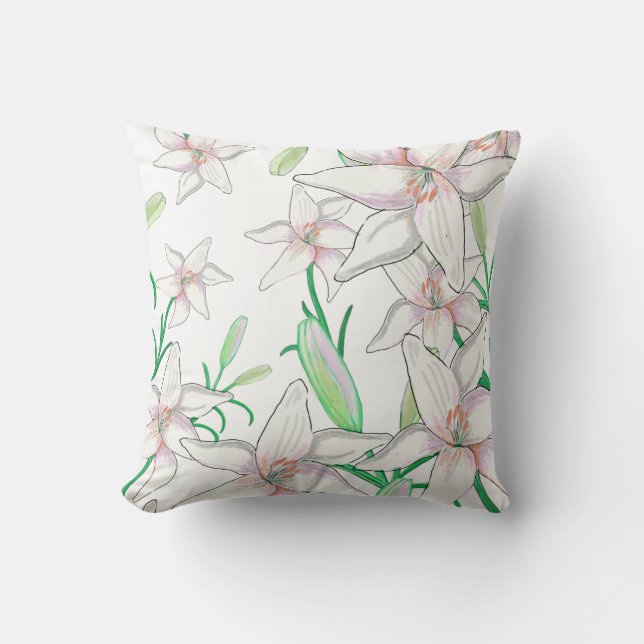 White Lily Illustration  Cushion (Front)