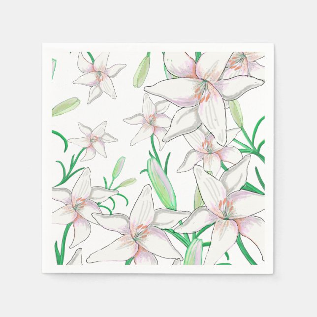 White Lily Illustration   Napkin (Front)