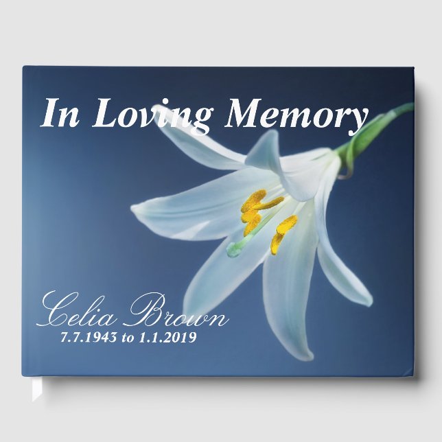 White Lily In Loving Memory | Funeral, Memorial Guest Book (Front)