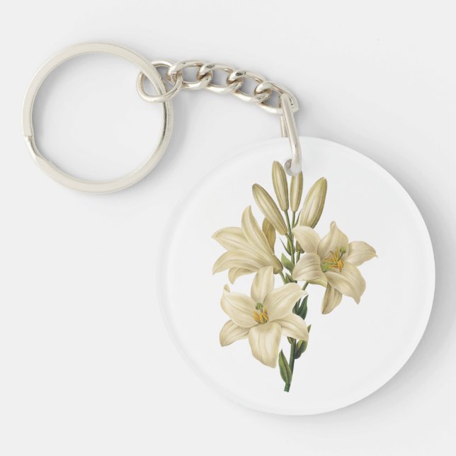 white lily(Lilium candidum) by Redouté Key Ring (Front)
