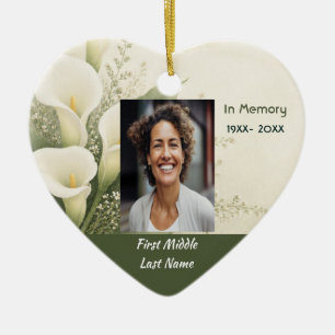 White Lily Memorial Prayer Card Photo Keepsake Ceramic Tree Decoration