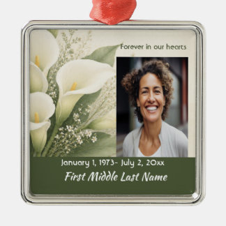 White Lily Memorial Prayer Card Photo Keepsake Metal Tree Decoration