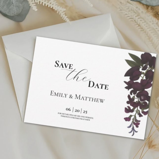 White Lily & Plum Floral Wedding Save The Date (Creator Uploaded)