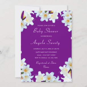 White Lily Purple Baby Shower Invitation Template