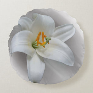 white lily round cushion