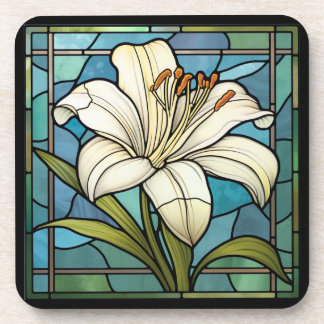 White Lily Stained Glass Coaster