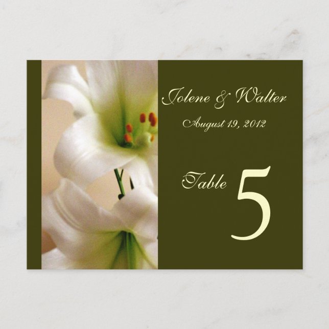 White Lily Table Number Card (Front)