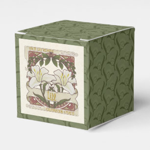 White Lily: Vintage Style Dark Green Pattern Back  Favour Box