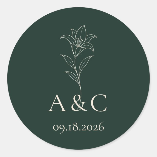White Lily Wedding Monogram Envelope Seal (Front)