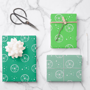 White Lime Fruit Pattern Green Wrapping Paper