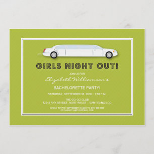 White Limo Bachelorette Party Invitation (lime)