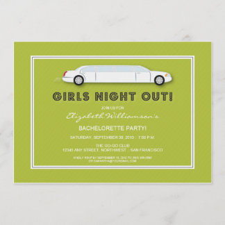 White Limo Bachelorette Party Invitation (lime)