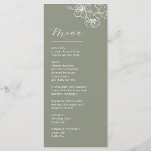 White Line Art Flowers Sage Green Wedding Menu