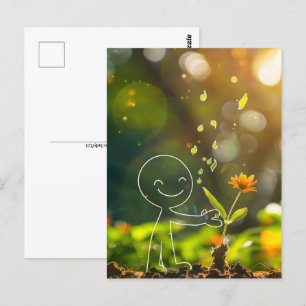 White line art stick figure, Postcrossing Postcard