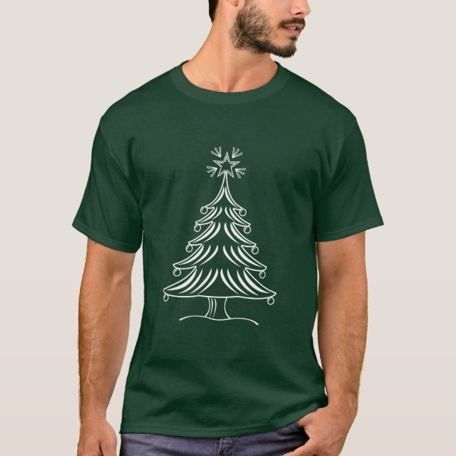 White Line Christmas Tree T-Shirt (Front)