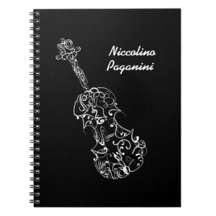 White Line Violin Drawing, Customisable Name Spiral Notebook