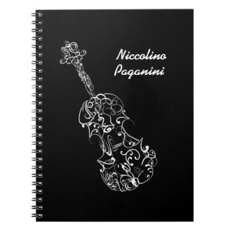 White Line Violin Drawing, Customisable Name Spiral Notebook