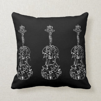 White Line Violin Drawing on Black Cushion