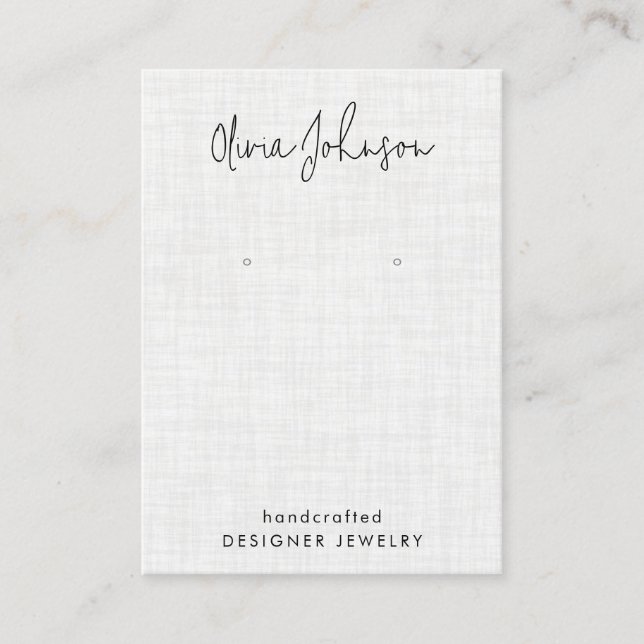 White Linen Pattern Jewellery Earring Display  Business Card (Front)