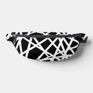 White Lines And Irregular Black Shapes Abstract Bum Bags