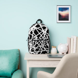 White Lines And Irregular Black Shapes Abstract Printed Backpack