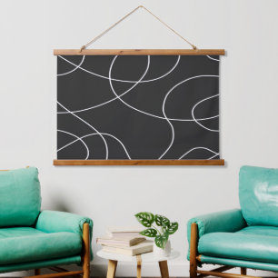 White Lines on Black  Hanging Tapestry