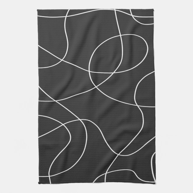 White Lines on Black  Tea Towel (Vertical)
